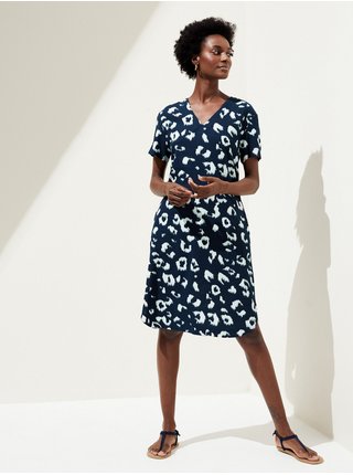 Bílo-modré dámské midi šaty se zvířecím vzorem Marks & Spencer 
