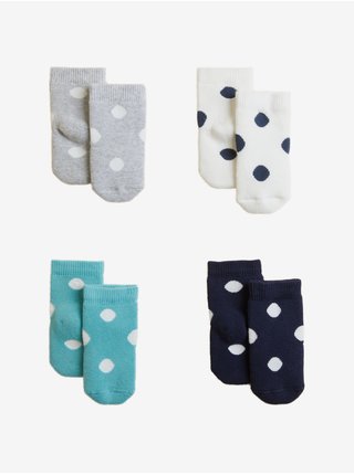 Sada čtyř párů dětských puntíkovaných ponožek v tyrkysové, tmavě modré, šedé a bílé barvě Marks & Spencer