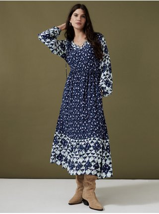 Krémovo-modré dámské květované midaxi šaty Marks & Spencerr