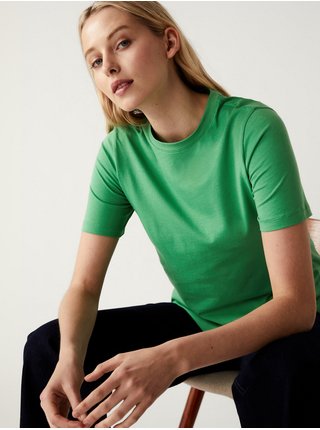 Zelené dámské bavlněné basic tričko Marks & Spencer