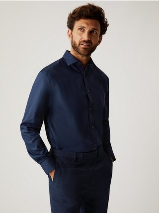 Tmavě modrá pánská formální košile s nežehlivou úpravou Marks & Spencer  