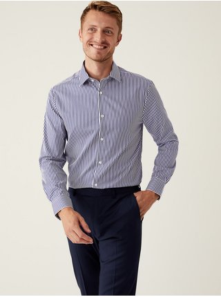 Bílo-modrá pánská pruhovaná slim fit košile Marks & Spencer  