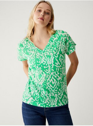Bílo-zelené dámské vzorované tričko Marks & Spencer 