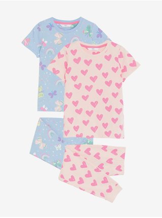 Sada dvou holčičích pyžam v růžové a světle modré barvě Marks & Spencer   