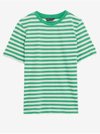 Bílo-zelené dámské pruhované tričko Marks & Spencer 