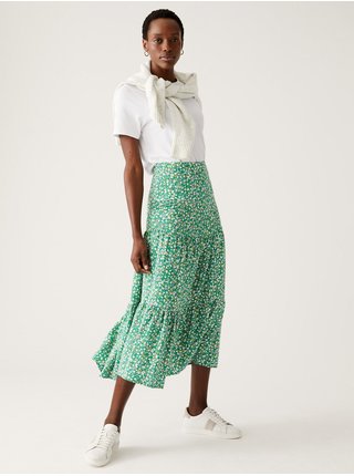 Zelená dámská květovaná sukně Marks & Spencer  