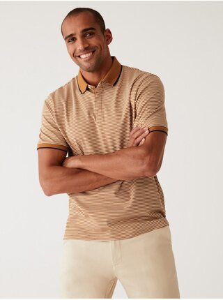 Hnědé pánské pruhované polo tričko Marks & Spencer 