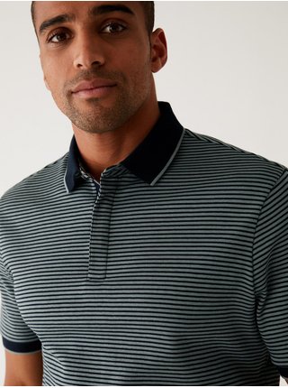 Modro-šedé pánské pruhované polo tričko Marks & Spencer 