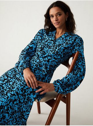 Modré dámské květované midi šaty Marks & Spencer   