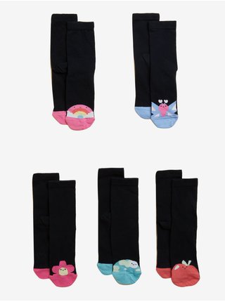 Sada pěti párů holčičích ponožek v černé barvě Marks & Spencer  