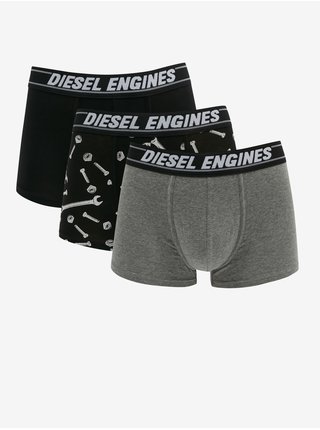 Sada tří pánských boxerek v černé a šedé barvě Diesel