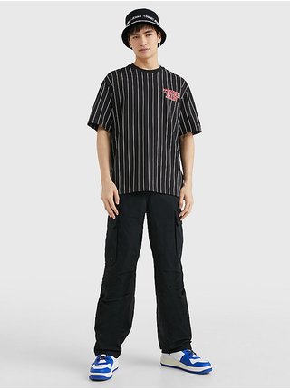Černé pánské pruhované oversize tričko Tommy Jeans