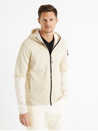 Krémovo-béžová pánská bunda na zip s kapucí Celio Denewyoke  