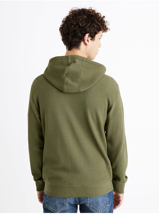 Zelená pánská basic mikina na zip s kapucí Celio Depiquet 