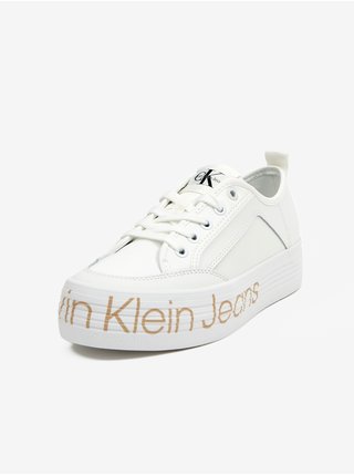 Biele dámske kožené tenisky na platforme Calvin Klein Jeans
