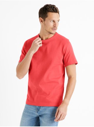 Korálové pánské bavlněné basic tričko Celio Tebox 
