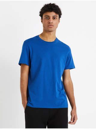 Modré pánské bavlněné basic tričko Celio Tebase 