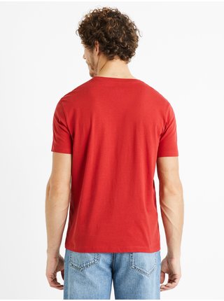 Červené pánské bavlněné basic tričko Celio Tebase 