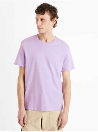 Světle fialové pánské bavlněné basic tričko Celio Tebase 