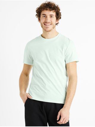 Světle zelené pánské bavlněné basic tričko Celio Tebase 