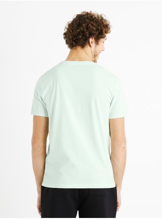 Světle zelené pánské bavlněné basic tričko Celio Tebase 