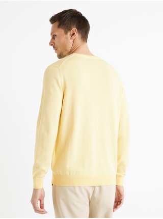 Světle žlutý pánský bavlněný basic svetr Celio Decoton 