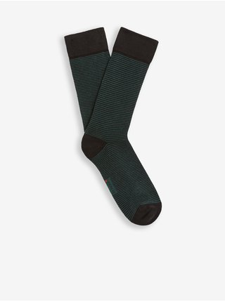 Tmavě zelené pánské pruhované vysoké ponožky Celio Vicaire 