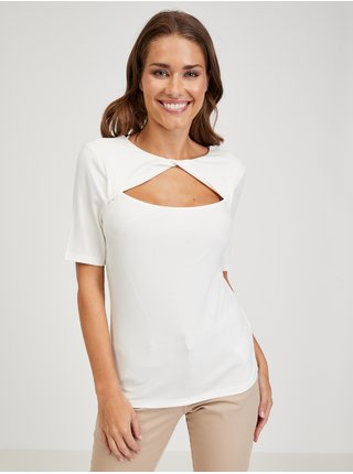 Bílé dámské žebrované tričko s průstřihem ORSAY