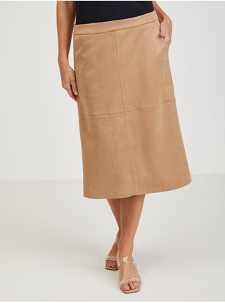 Svetlo hnedá dámska midi sukňa v semišovej úprave ORSAY