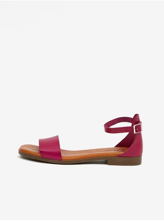 Tmavě růžové dámské kožené sandály OJJU