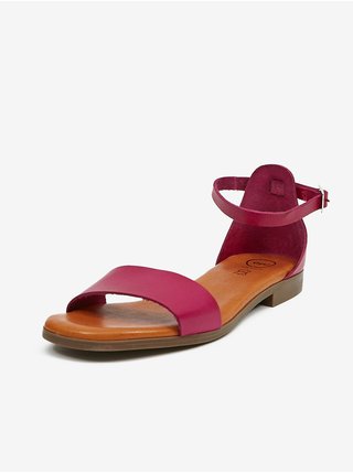 Tmavě růžové dámské kožené sandály OJJU