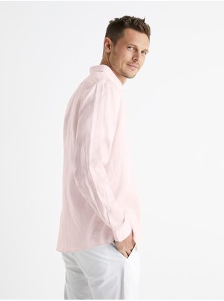 Světle růžová pánská lněná košile Celio Baflax 