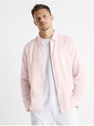 Světle růžová pánská lněná košile Celio Baflax 