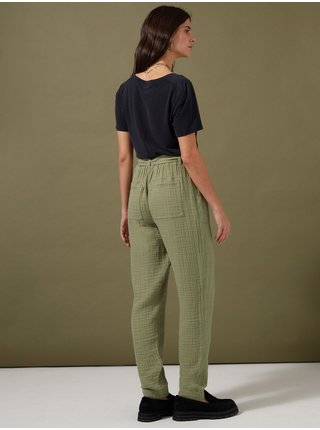 Zelené dámské bavlněné kalhoty s páskem Marks & Spencer 