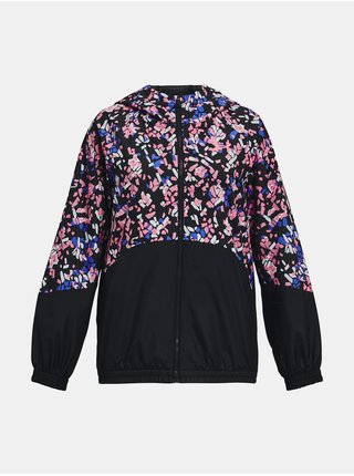 Růžovo-černá holčičí sportovní bunda Under Armour Woven FZ Jacket