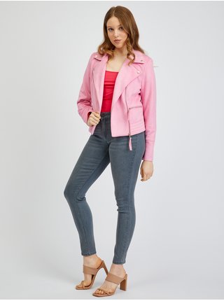Růžová dámská koženková bunda v semišové úpravě ORSAY 