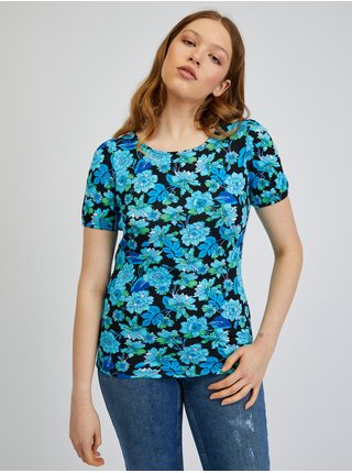 Modro-černé dámské květované tričko ORSAY