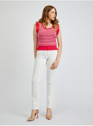 Bílo-růžové dámské pruhované tričko ORSAY  