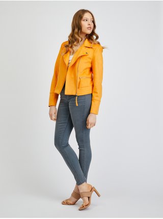 Oranžová dámská koženková bunda v semišové úpravě ORSAY 