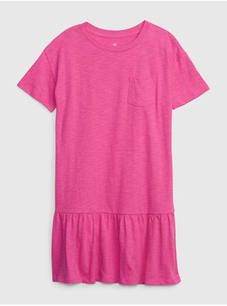 Tmavé růžové holčičí bavlněné šaty s volánem GAP