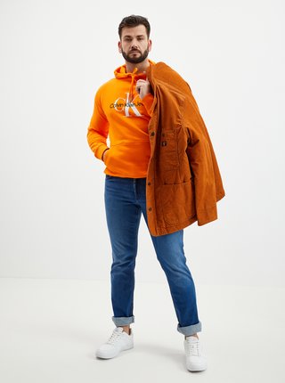 Oranžová pánská mikina s kapucí Calvin Klein Jeans