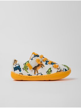 Oranžovo-bílé holčičí vzorované boty s koženými detaily Camper
