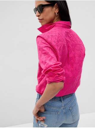 Tmavě růžová dámská bavlněná košile s madeirou GAP