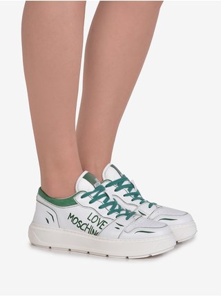Zeleno-bílé dámské kožené tenisky Love Moschino
