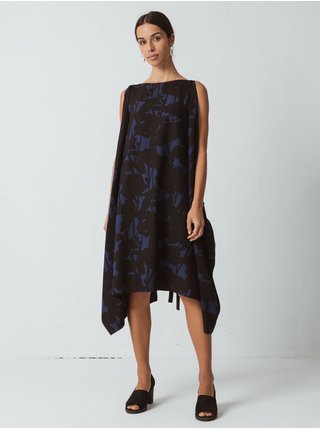 Modro-černé dámské vzorované asymetrické šaty SKFK Habene