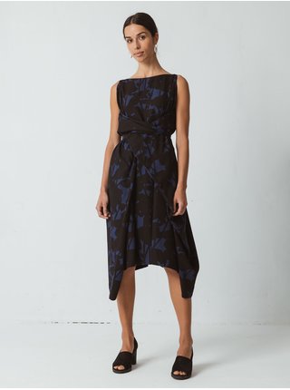 Modro-čierne dámske vzorované asymetrické šaty SKFK Habene