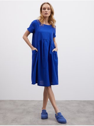 Modré dámské lněné šaty s kapsami ZOOT.lab Medeline