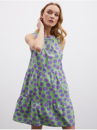 Fialovo-zelené dámske bodkované volánové šaty ZOOT.lab Petronella