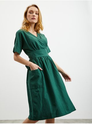 Zelené dámske zavinovacie ľanové šaty s vreckami ZOOT.lab Dodi