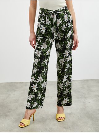 Zeleno-čierne dámske kvetované nohavice ZOOT Ena